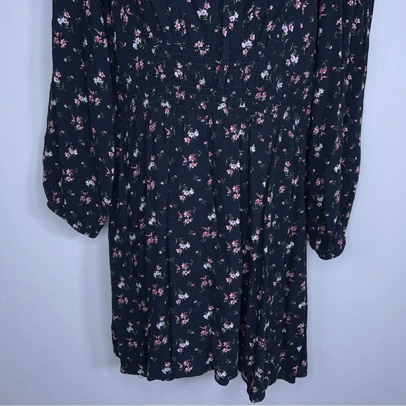 MEDIUM AMERICAN EAGLE BLACK PINK FLORAL  DRESS COTTAGE  LONG SLEEVE - Picture 5 of 12